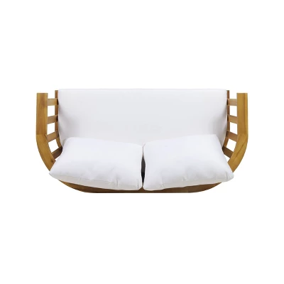 Solano Outdoor Wooden Loveseat With Cushions - White/Teak - Christopher Knight Home 6 Solano Outdoor Wooden Loveseat With Cushions - White/Teak - Christopher Knight Home - Image 4