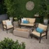 Kalo 5pc Wicker Chat Set With Fire Table - Brown/Tan/Light Gray - Christopher Knight Home -Outdoor Furniture Store GUEST 39f601e2 f96a 4e05 819a 8d060b0c80c6