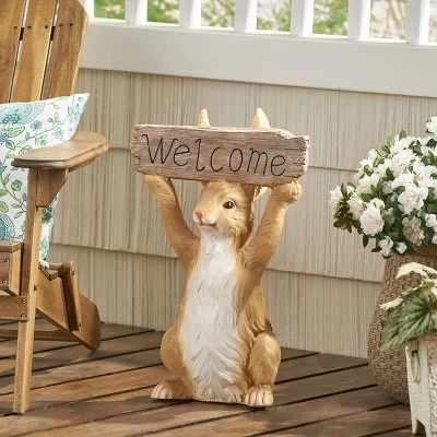 23.75" Concrete Corneu Outdoor Rabbit Garden Statue - White And Brown - Christopher Knight Home 3 23.75" Concrete Corneu Outdoor Rabbit Garden Statue - White And Brown - Christopher Knight Home