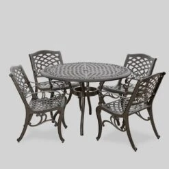 Hallandale Sarasota 5pc Cast Aluminum Patio Dining Set - Bronze - Christopher Knight Home