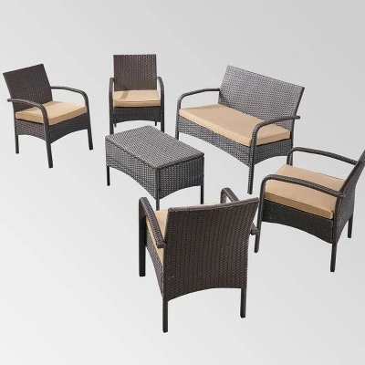 Cordoba 6pc Wicker Conversation Set - Brown/Tan - Christopher Knight Home 3 Cordoba 6pc Wicker Conversation Set - Brown/Tan - Christopher Knight Home