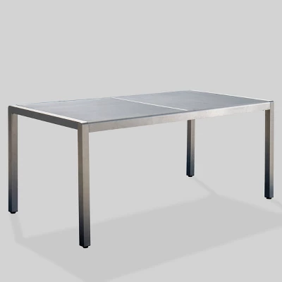 Cape Coral Rectangle Aluminum & Tempered Glass Dining Table - Silver/Gray - Christopher Knight Home 5 Cape Coral Rectangle Aluminum & Tempered Glass Dining Table - Silver/Gray - Christopher Knight Home - Image 3