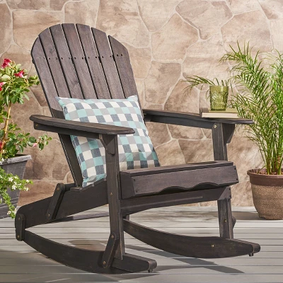 Malibu Acacia Wood Adirondack Rocking Chair Dark Gray - Christopher Knight Home 3 Malibu Acacia Wood Adirondack Rocking Chair Dark Gray - Christopher Knight Home