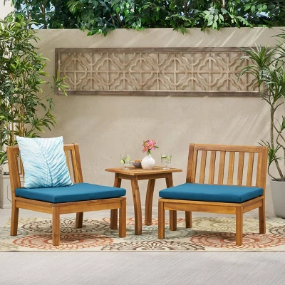 Yadira 3pc Acacia Wood Chat Set - Teak/Dark Teal - Christopher Knight Home 3 Yadira 3pc Acacia Wood Chat Set - Teak/Dark Teal - Christopher Knight Home