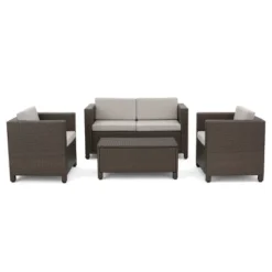 Puerta 4pc Wicker Chat Set - Light Brown/Ceramic Gray - Christopher Knight Home