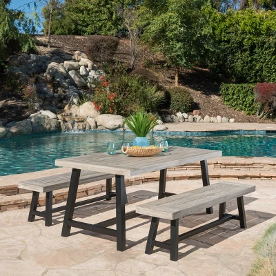 Carlisle 3pc Rustic Wood Patio Dining Set - Christopher Knight Home 7 Carlisle 3pc Rustic Wood Patio Dining Set - Christopher Knight Home - Image 5