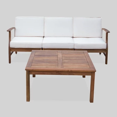 Perla 4pc Acacia Wood Sectional Sofa Set Teak/Cream - Christopher Knight Home 3 Perla 4pc Acacia Wood Sectional Sofa Set Teak/Cream - Christopher Knight Home
