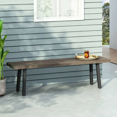 Pointe Outdoor Modern Industrial Aluminum Dining Bench - Gray/Matte Black - Christopher Knight Home 3 Pointe Outdoor Modern Industrial Aluminum Dining Bench - Gray/Matte Black - Christopher Knight Home