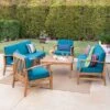 Perla 9pc Acacia Wood Patio Conversation Set - Teak/Blue - Christopher Knight Home -Outdoor Furniture Store GUEST 43e7c0cb 969e 4169 b279 046a5d72886a