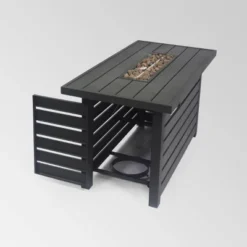 Rene Rectangular 47.25" Iron Gas Fire Pit Matte Black - Christopher Knight Home -Outdoor Furniture Store GUEST 43ed211c ee42 454c 82d5 89e1abc6594d