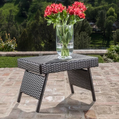 Thira Wicker Adjustable Folding Side Table - Mocha - Christopher Knight Home 3 Thira Wicker Adjustable Folding Side Table - Mocha - Christopher Knight Home