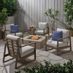 Belgian 6pc Acacia Wood Fire Conversation Set - Christopher Knight Home -Outdoor Furniture Store GUEST 442f71fc a2b2 44d6 ac19 769c274e4896