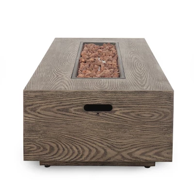 Aidan Outdoor 50000 BTU Iron Rectangular Fire Pit Wood Pattern Brown - Christopher Knight Home 6 Aidan Outdoor 50000 BTU Iron Rectangular Fire Pit Wood Pattern Brown - Christopher Knight Home - Image 4