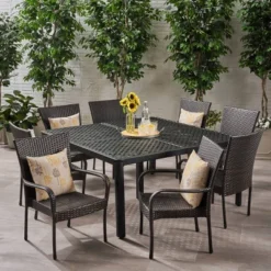 Bullpond 9pc Aluminum And Wicker Dining Set - Christopher Knight Home -Outdoor Furniture Store GUEST 460a0b37 3136 486c a19a 82e759f37e37