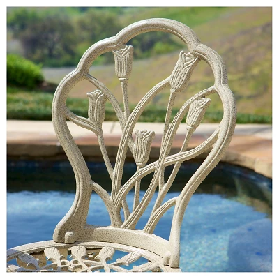 Nassau 3pc Cast Aluminum Patio Bistro Set - Sand - Christopher Knight Home 4 Nassau 3pc Cast Aluminum Patio Bistro Set - Sand - Christopher Knight Home - Image 2