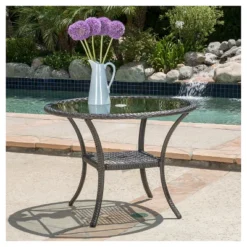 San Pico Round Wicker And Glass Table - Gray - Christopher Knight Home -Outdoor Furniture Store GUEST 481d043e 5f08 472d 981a e809adc70452