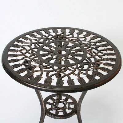 Nassau 3pc Cast Aluminum Patio Bistro Set - Brown - Christopher Knight Home 4 Nassau 3pc Cast Aluminum Patio Bistro Set - Brown - Christopher Knight Home - Image 2