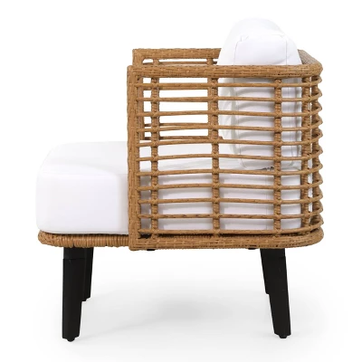 Nic Outdoor Wicker Club Chair With Cushion - Light Brown/White - Christopher Knight Home 5 Nic Outdoor Wicker Club Chair With Cushion - Light Brown/White - Christopher Knight Home - Image 3