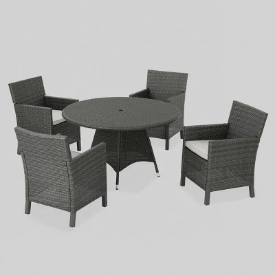 Cypress 5pc Round Wicker Patio Dining Set - Gray - Christopher Knight Home 3 Cypress 5pc Round Wicker Patio Dining Set - Gray - Christopher Knight Home