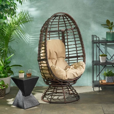 Pitner Wicker Swivel Egg Chair - Dark Brown/Beige - Christopher Knight Home 3 Pitner Wicker Swivel Egg Chair - Dark Brown/Beige - Christopher Knight Home