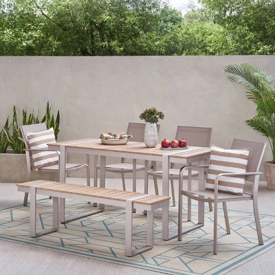 Otero 6pc Outdoor Aluminum Dining Set - Natural/Gray/Silver - Christopher Knight Home 3 Otero 6pc Outdoor Aluminum Dining Set - Natural/Gray/Silver - Christopher Knight Home