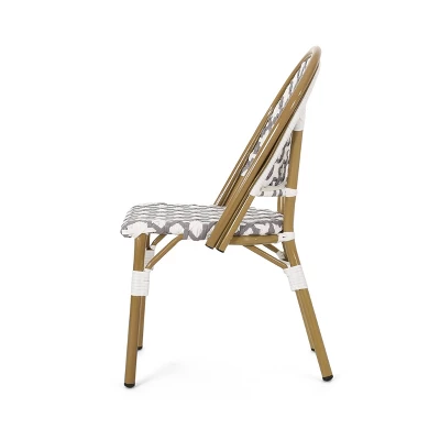 Louna 2pk Outdoor French Bistro Chairs With Bamboo Finish - Gray/White - Christopher Knight Home 6 Louna 2pk Outdoor French Bistro Chairs With Bamboo Finish - Gray/White - Christopher Knight Home - Image 4