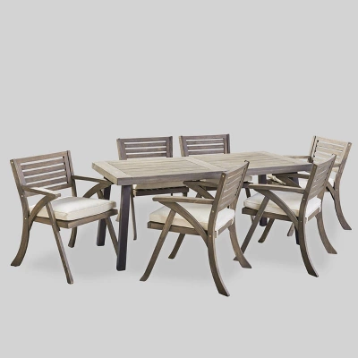 Della-Hermosa 7pc Acacia Wood Dining Set - Gray - Christopher Knight Home 3 Della-Hermosa 7pc Acacia Wood Dining Set - Gray - Christopher Knight Home