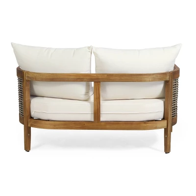Burchett Outdoor Acacia Wood 4 Seater Chat Set With Cushions - Teak/Brown/Beige - Christopher Knight Home 13 Burchett Outdoor Acacia Wood 4 Seater Chat Set With Cushions - Teak/Brown/Beige - Christopher Knight Home - Image 11