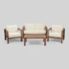Genser 4pc Acacia Wood Chat Set - Brown/Beige - Christopher Knight Home -Outdoor Furniture Store GUEST 5371cbef 7a1e 4942 91ea 53b28e657f16