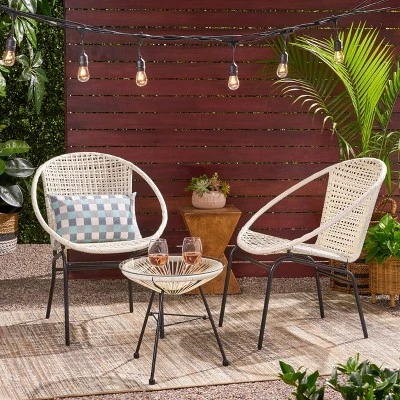 Java 3pc Faux Rattan Modern Chat Set - White - Christopher Knight Home 3 Java 3pc Faux Rattan Modern Chat Set - White - Christopher Knight Home