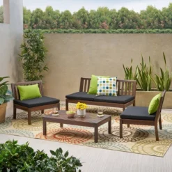 Caswell 4pc Acacia Wood Chat Set - Christopher Knight Home -Outdoor Furniture Store GUEST 5571a3f1 9064 4962 9917 02adb69fd899