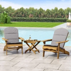 Malibu 3pc Outdoor 2 Seater Acacia Wood Chat Set With Cushions - Gray/Natural - Christopher Knight Home