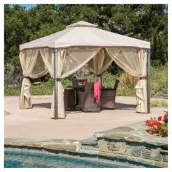 Skyline 10' X 10' Steel Patio Gazebo -Beige - Christopher Knight Home