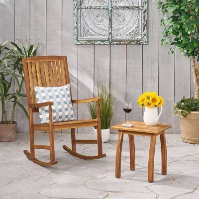 Arcadia 2pc Acacia Wood Rocking Chair And Side Table Set Teak - Christopher Knight Home 9 Arcadia 2pc Acacia Wood Rocking Chair And Side Table Set Teak - Christopher Knight Home - Image 7