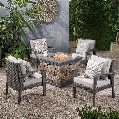 Kaula 5pc Faux Rattan Club Chair & Fire Pit Chat Set - Christopher Knight Home 8 Kaula 5pc Faux Rattan Club Chair & Fire Pit Chat Set - Christopher Knight Home - Image 6