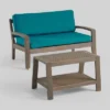 2pc Grenada Acacia Wood Patio Chat Set With Sunbrella Cushions Gray/Teal - Christopher Knight Home -Outdoor Furniture Store GUEST 5ea2ac2b ac39 4032 95e4 25ac90e406f0