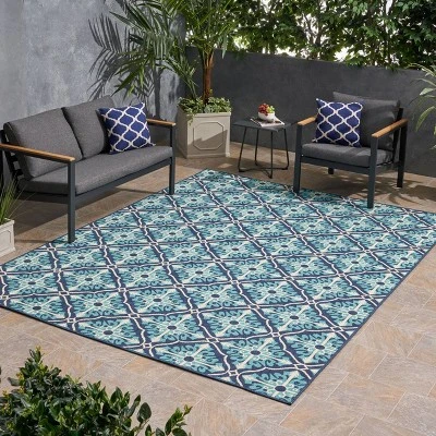 7'10" X 10' Morocco Trellis Outdoor Rug Navy/Blue - Christopher Knight Home 4 7'10" X 10' Morocco Trellis Outdoor Rug Navy/Blue - Christopher Knight Home - Image 2