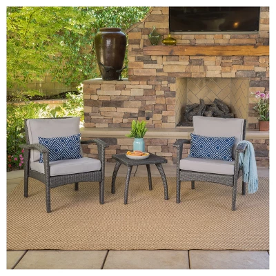 Honolulu 3pc Wicker Patio Chat Set With Cushions - Gray - Christopher Knight Home 5 Honolulu 3pc Wicker Patio Chat Set With Cushions - Gray - Christopher Knight Home - Image 3