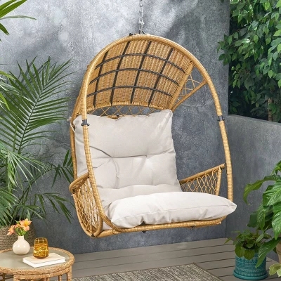 Malia Outdoor Wicker Hanging Chair (Stand Not Included) Brown/Beige - Christopher Knight Home 3 Malia Outdoor Wicker Hanging Chair (Stand Not Included) Brown/Beige - Christopher Knight Home