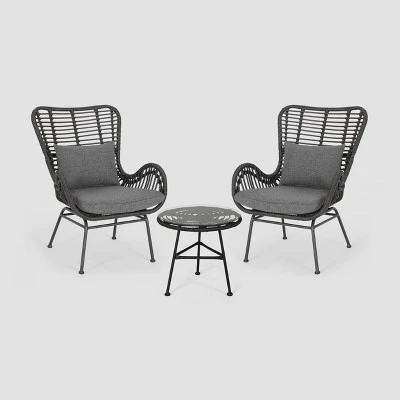 3pc Acuna Wicker Patio Chat Set Gray - Christopher Knight Home 3 3pc Acuna Wicker Patio Chat Set Gray - Christopher Knight Home