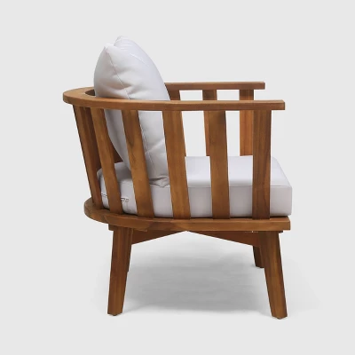 Barton 2pc Acacia Wood Club Chair & Table Set - Teak/White - Christopher Knight Home 6 Barton 2pc Acacia Wood Club Chair & Table Set - Teak/White - Christopher Knight Home - Image 4