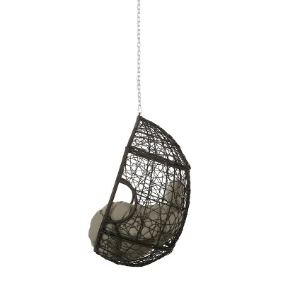 Castaic Indoor/Outdoor Wicker Hanging Chair With 8' Chain - Brown/Khaki - Christopher Knight Home 5 Castaic Indoor/Outdoor Wicker Hanging Chair With 8' Chain - Brown/Khaki - Christopher Knight Home - Image 3