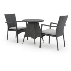 Georgina 3pc Wicker Patio Bistro Set With Cushions - Gray - Christopher Knight Home