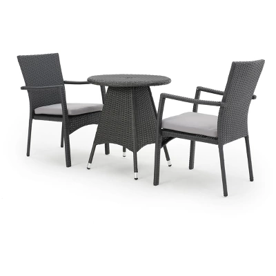 Georgina 3pc Wicker Patio Bistro Set With Cushions - Gray - Christopher Knight Home 3 Georgina 3pc Wicker Patio Bistro Set With Cushions - Gray - Christopher Knight Home