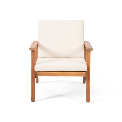 Temecula 2pk Outdoor Acacia Wood Club Chairs With Cushions - Brown Patina/Cream - Christopher Knight Home 4 Temecula 2pk Outdoor Acacia Wood Club Chairs With Cushions - Brown Patina/Cream - Christopher Knight Home - Image 2