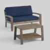 2pc Grenada Acacia Wood Patio Chat Set With Sunbrella Cushions Gray/Navy - Christopher Knight Home -Outdoor Furniture Store GUEST 6aa0fc17 297b 4d5f 8f60 287aca2bfee9
