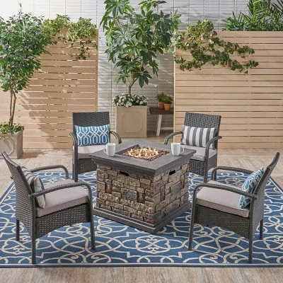 Christopher Knight Home 5pc Cordoba Wrought Iron Outdoor Patio Fire Pit Furniture Set With Club Chairs 9 Christopher Knight Home 5pc Cordoba Wrought Iron Outdoor Patio Fire Pit Furniture Set With Club Chairs - Image 7