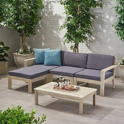 5pc Santa Ana Acacia Wood Patio Sofa Sectional Set - Christopher Knight Home 9 5pc Santa Ana Acacia Wood Patio Sofa Sectional Set - Christopher Knight Home - Image 7