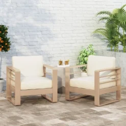 Maya Bay 2pc Patio Aluminum Club Chairs - Gold/White - Christopher Knight Home