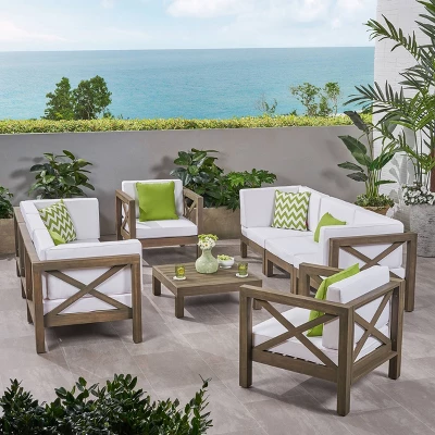 Brava 9pc Acaia Wood Patio Conversation Set - Christopher Knight Home 8 Brava 9pc Acaia Wood Patio Conversation Set - Christopher Knight Home - Image 6